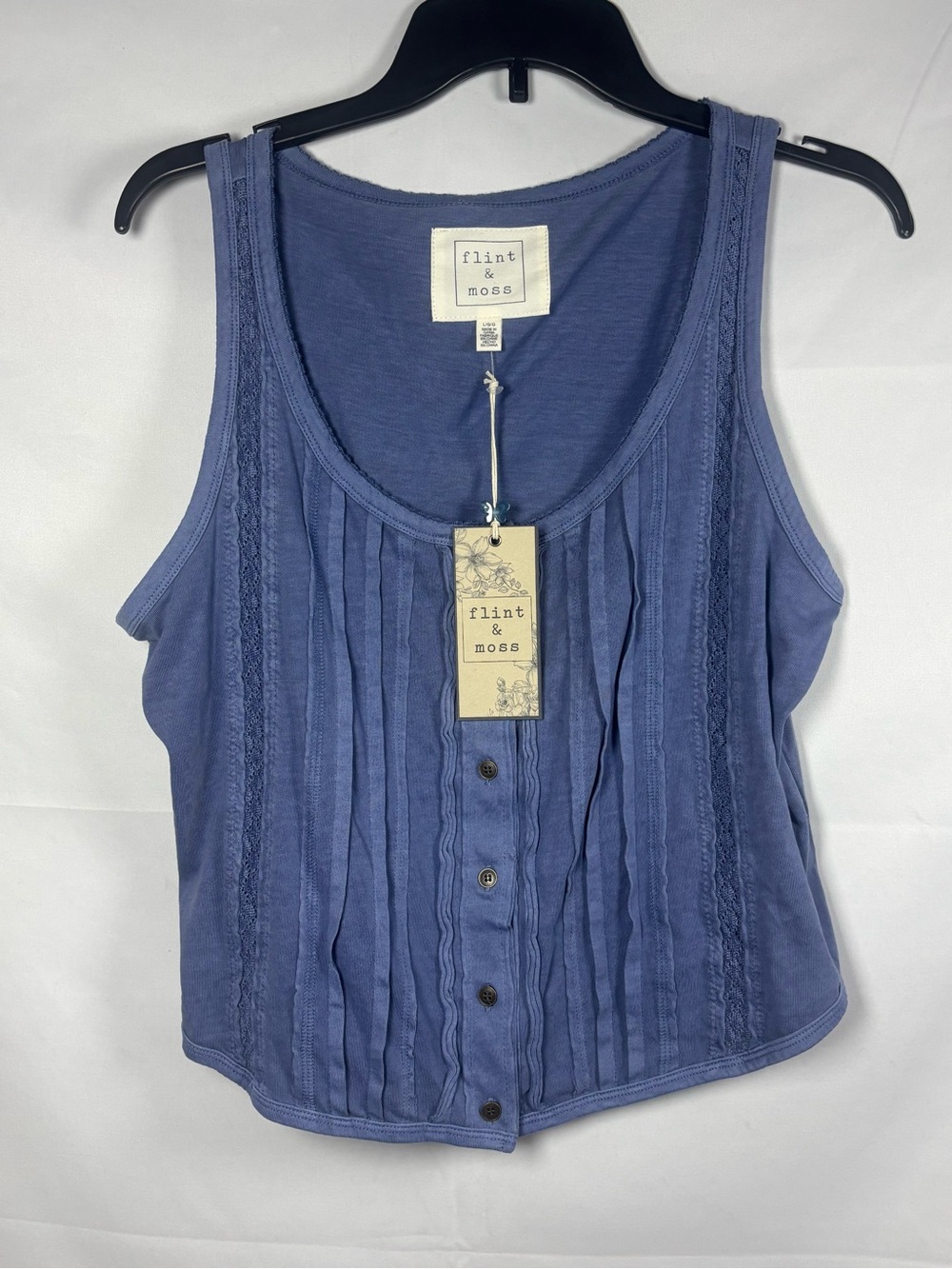 Women's Flint & Moss Button Front Lace Trim Tank Size Large NWT